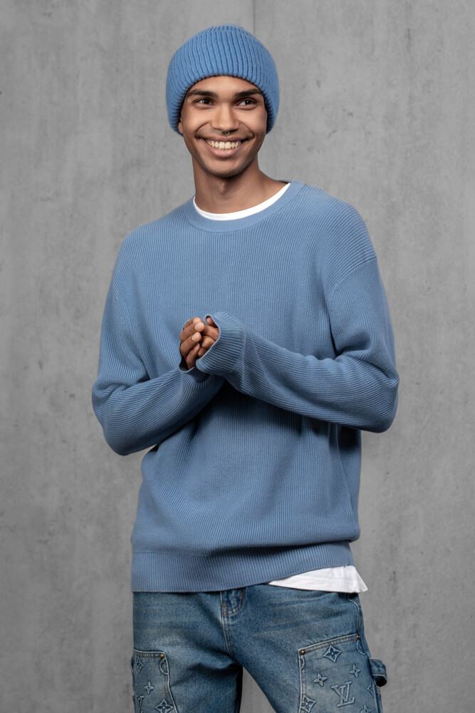 Чоловіча вʼязана шапка з кашеміром (Denim)