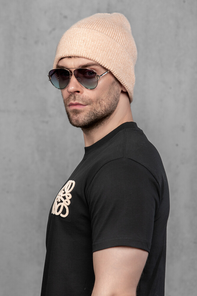 Чоловіча шапка біні з ангори та меріно (Mix pink)