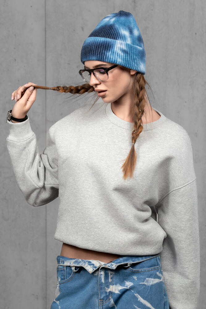 Жіноча шапка Тай Дай з ангори та мериносу (Blue Fog)