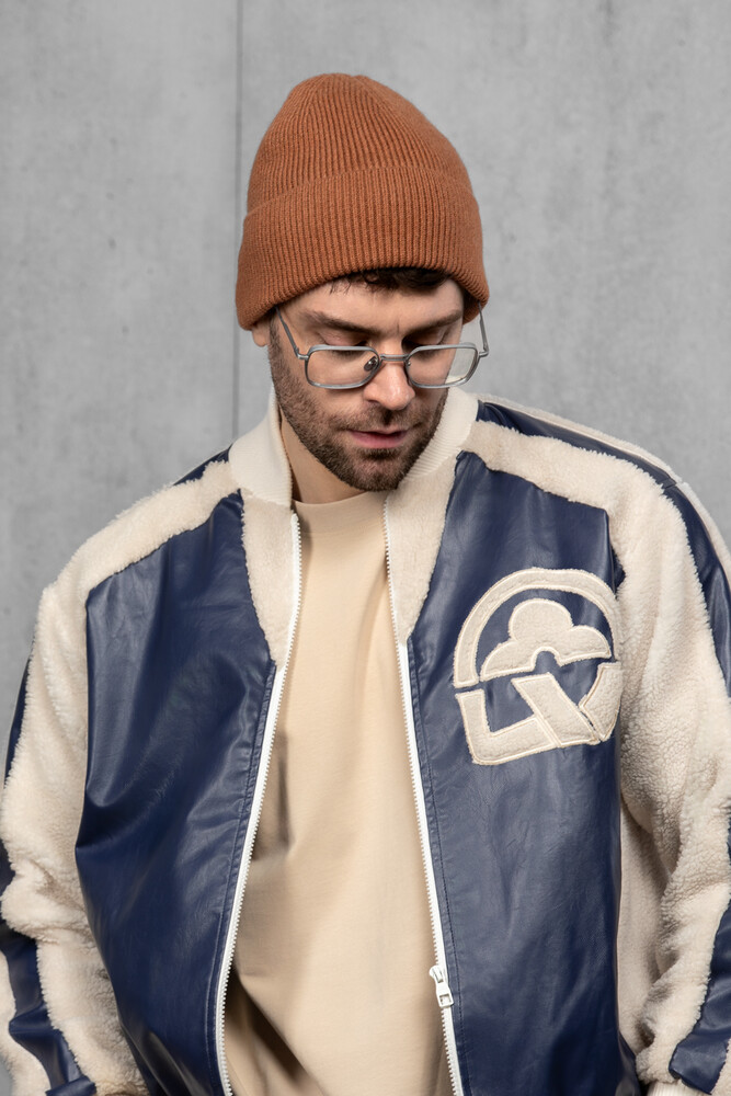 Чоловіча шапка біні з ангори та меріно (Cocoa)