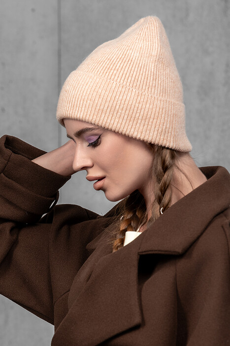 Жіноча шапка біні з ангори та меріно (Mix pink)