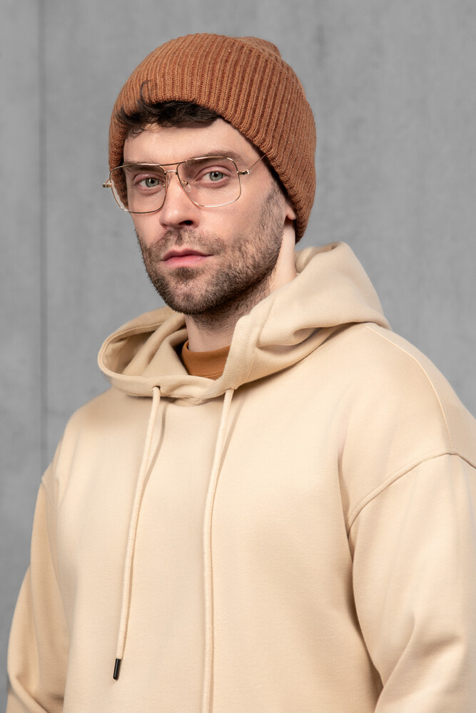Чоловіча вʼязана шапка з кашеміром (Camel)