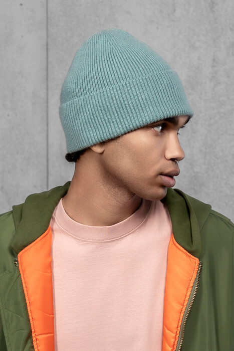 Чоловіча шапка біні з ангори та меріно (Teal)