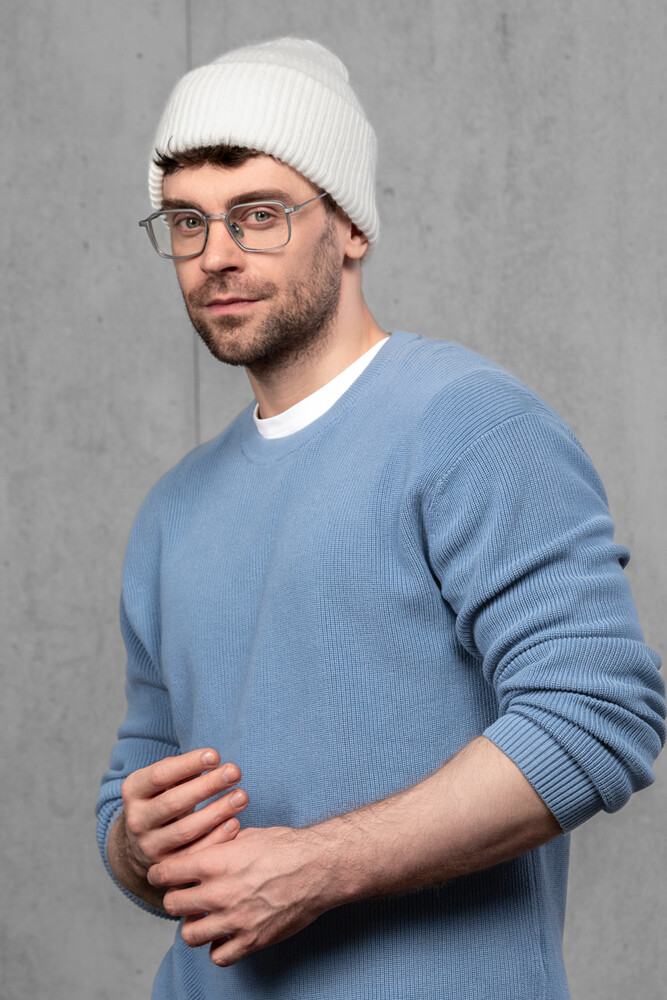 Чоловіча вʼязана шапка з кашеміром (White)