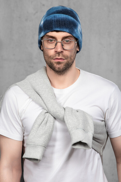 Чоловіча шапка Тай Дай з ангори та мериносу (Blue Fog)