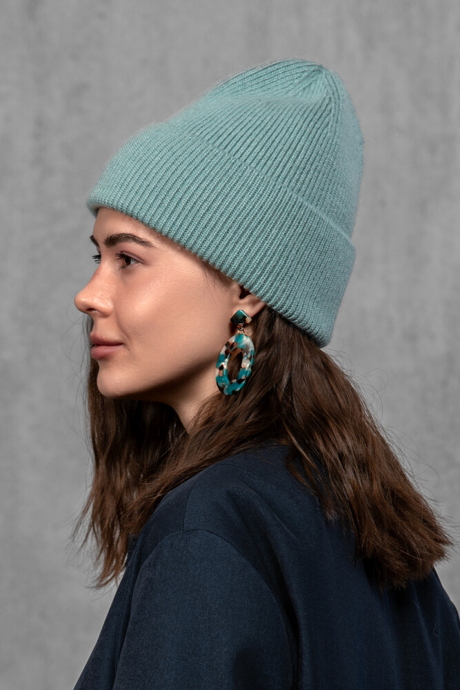 Жіноча шапка біні з ангори та меріно (Teal)