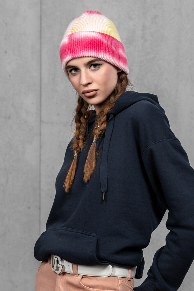 Жіноча шапка Тай Дай з ангори та мериносу (Sunset Stripe)