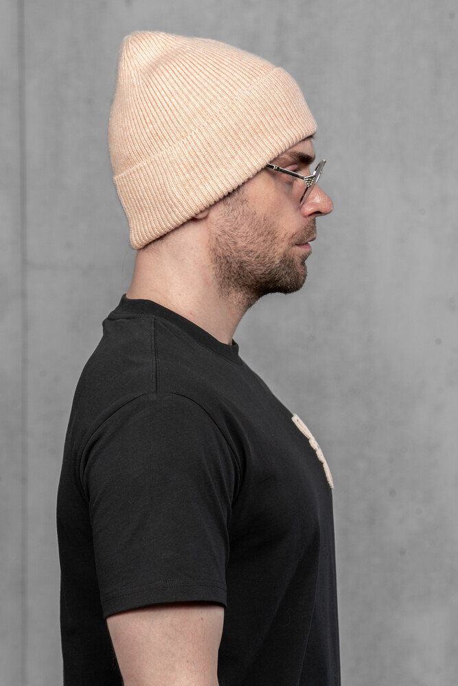 Чоловіча шапка біні з ангори та меріно (Mix pink)