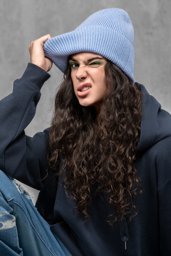 Жіноча шапка біні з ангори та меріно (Baby Blue)