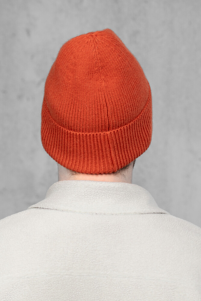 Чоловіча шапка біні з ангори та меріно (Dark orange)