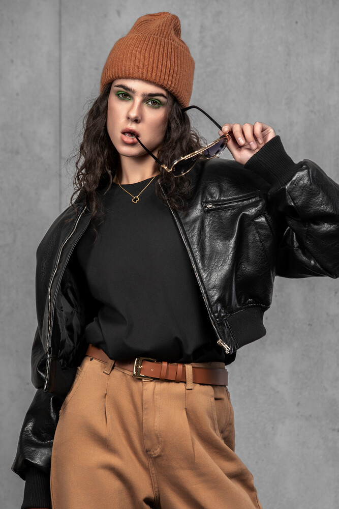 Жіноча вʼязана шапка з кашеміром (Camel)