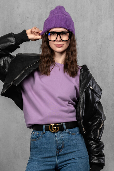Жіноча зимова в'язана шапка з мохеру (Purple)